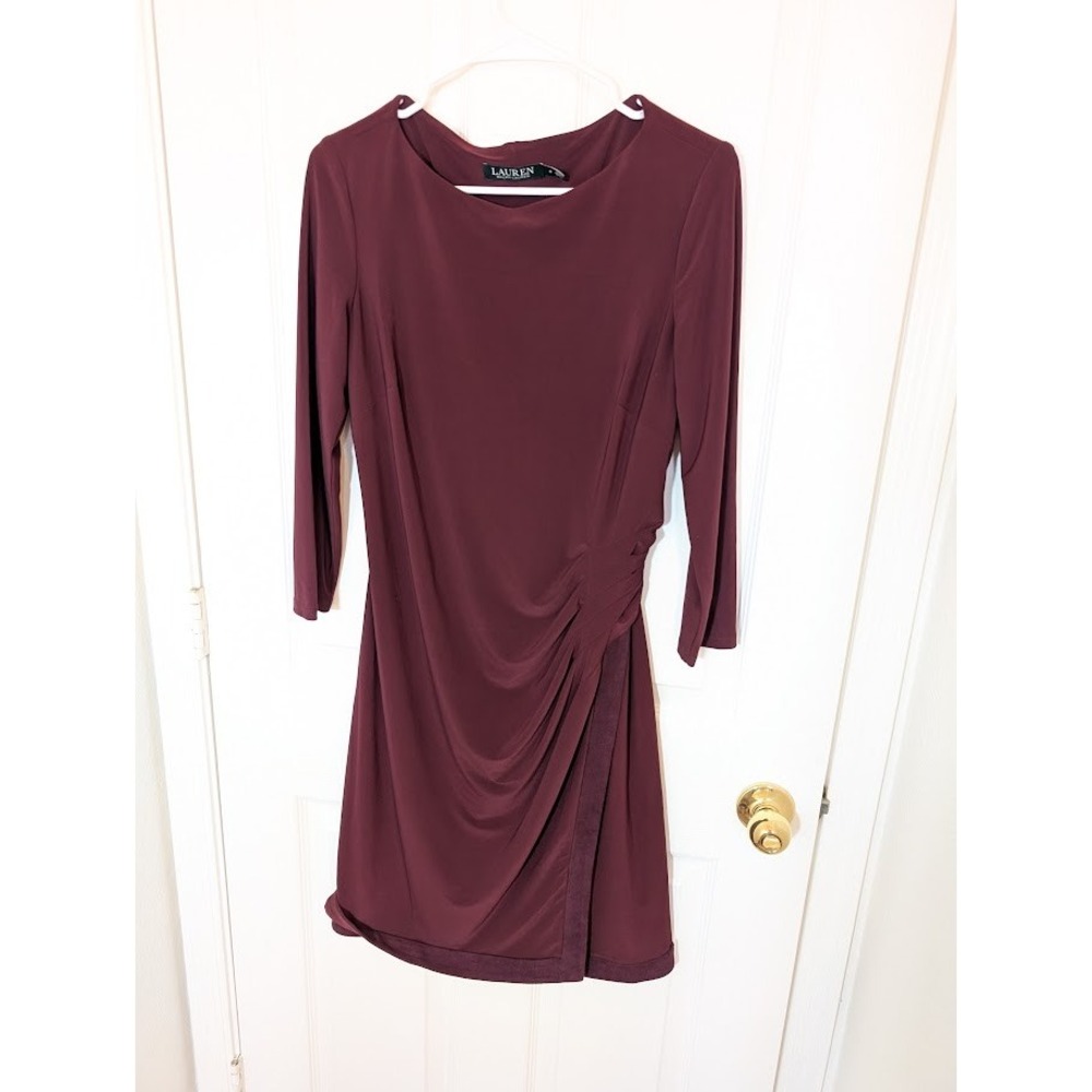 Lauren‎ Ralph Lauren Dress Sheath Ruched Cocktail Party Maroon Size 6